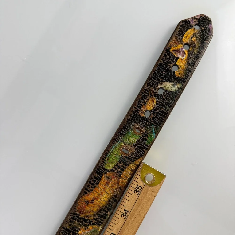 Leather Island Belt Mens 40 Snakes Brown Italian Leather Hand Stained Distressed